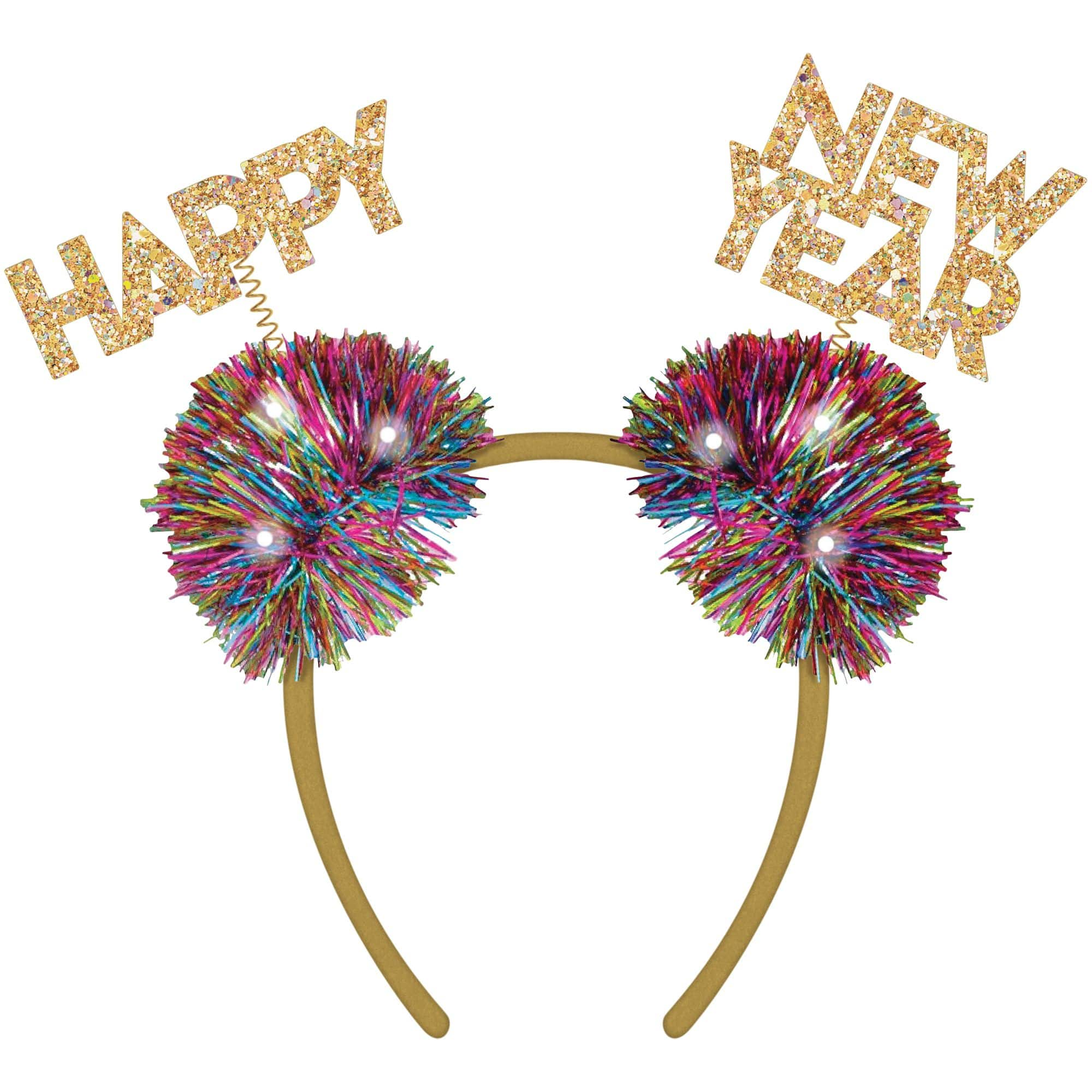 Amscan New Year S Colourful Confetti Tinsel Light Up Pom Pom Headband