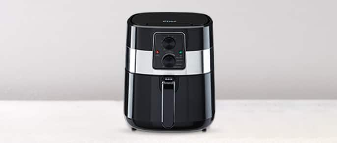 A black air fryer.