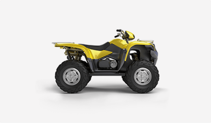 A yellow-and-black ATV shown in profile against a white background. ATVs