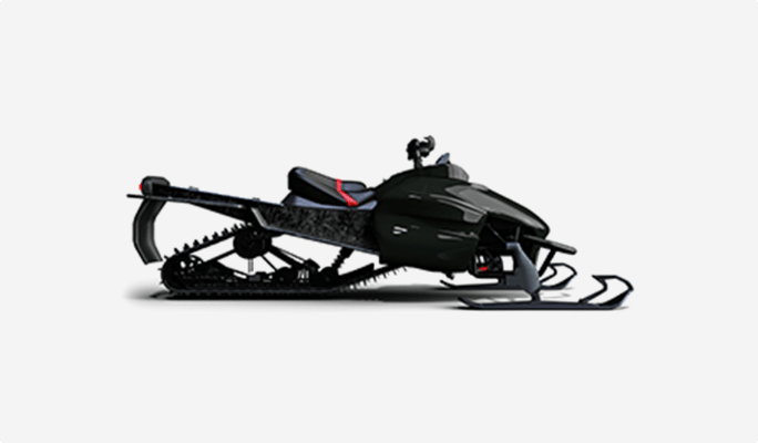 A black snowmobile shown in profile against a white background.