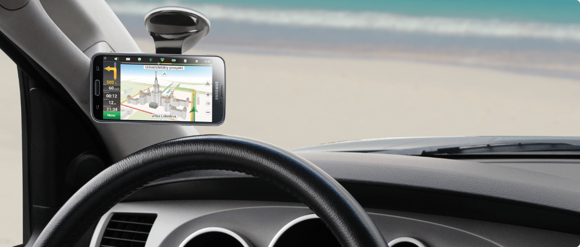 GPS Navigator inside car windshield
