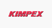 Le logo de Kimpex : Le mot-symbole « KIMPEX » en rouge comportant une barre blanche traversant la moitié inférieure des lettres.