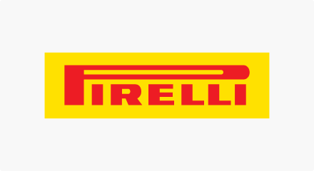 The Pirelli logo: A red “Pirelli” wordmark inside a yellow rectangle. The bowl of the letter “P” stretches the length of the wordmark.