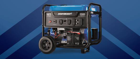 Black and blue 5500W Mastercraft generator.