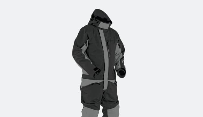 An HMK Tundra Float Assist Snowmobile One-Piece Suit in black.