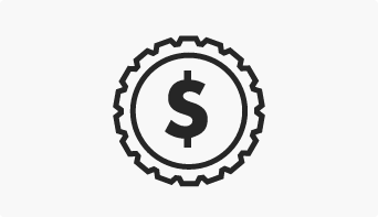A tire-shaped icon featuring an illustration of a dollar sign at its centre.