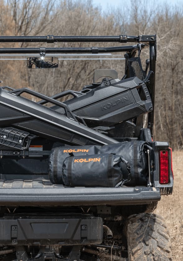 Hunting equipment in the back of a vehicle. 