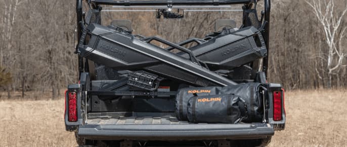 Hunting equipment in the back of a vehicle. 