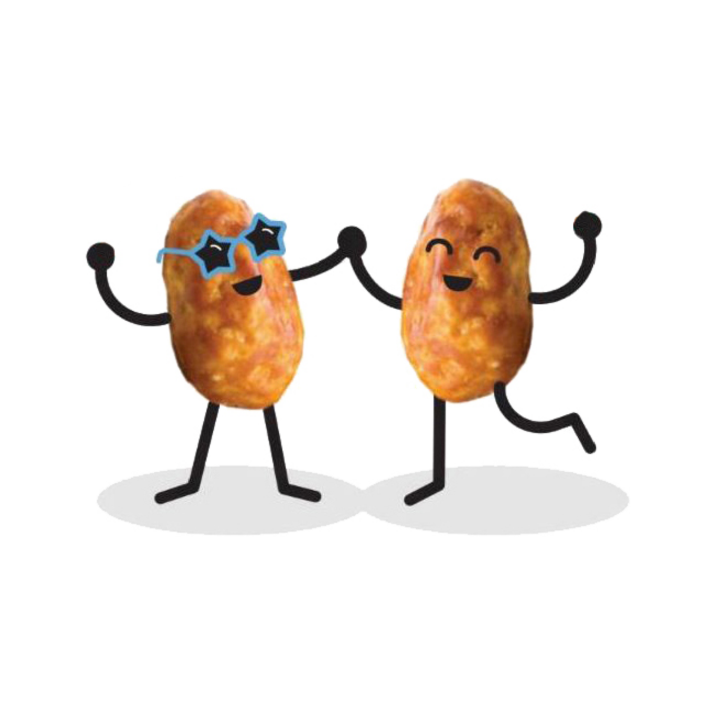 Two pieces of chips happily dancing together.