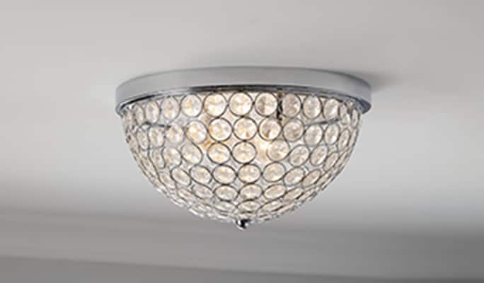 CANVAS Chelsea flushmount with chrome caged crystal shade.