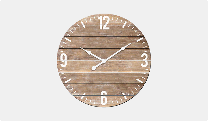 Large wooden wall clock with white numbers