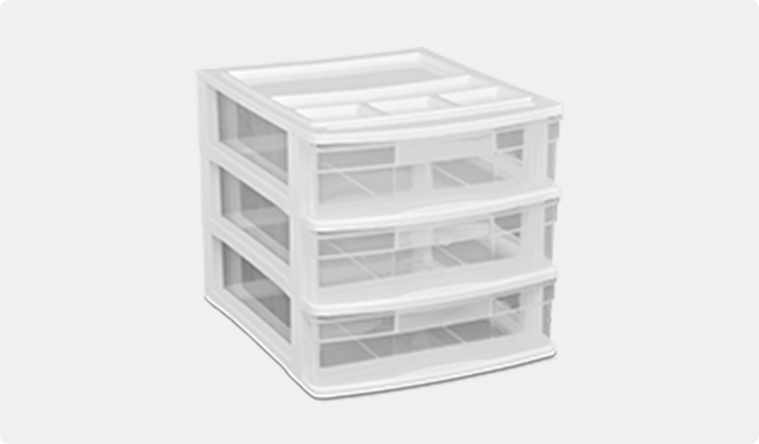 Clear plastic desk organizer with drawers