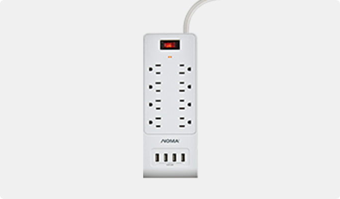 A white 8 outlet power strip with cord