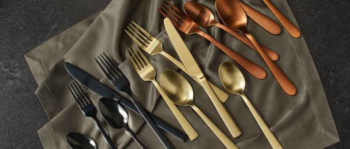 Stainless steel forks, knives and spoons in attractive finishes.