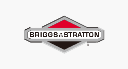 Le logo Briggs & Stratton : Une lettre de marque « BRIGGS & STRATTON » grise dans un rectangle encadré d’un triangle rouge supérieur et d’un triangle noir inférieur.