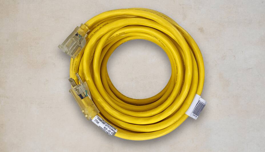 A coiled yellow extension cord.