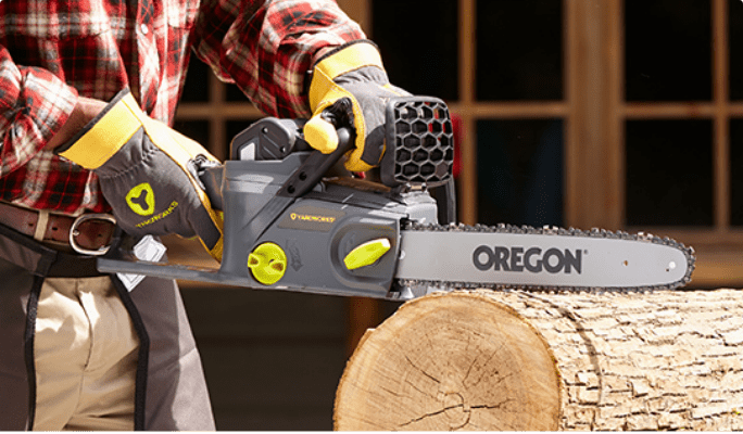 Man using an Oregon chainsaw