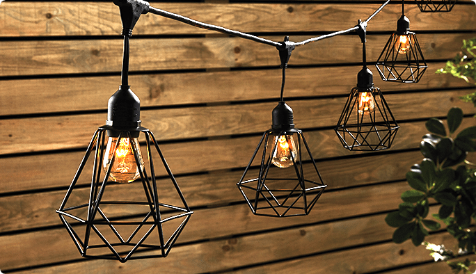 Outdoor string lights on patio
