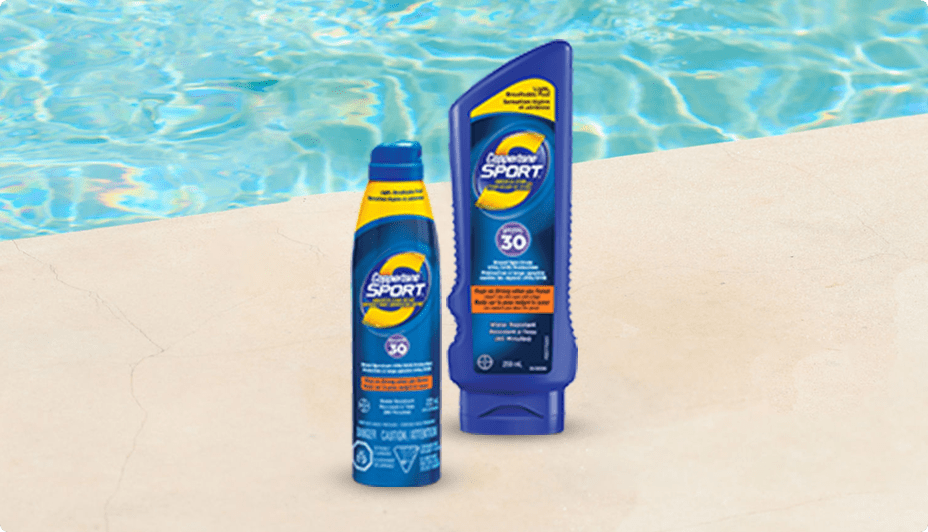 Two containers of Coppertone Sport SPF30 Sunscreen.