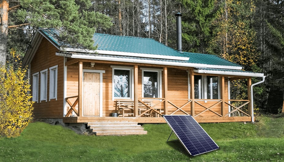 NOMA 100W Solar panel on a cottage lawn