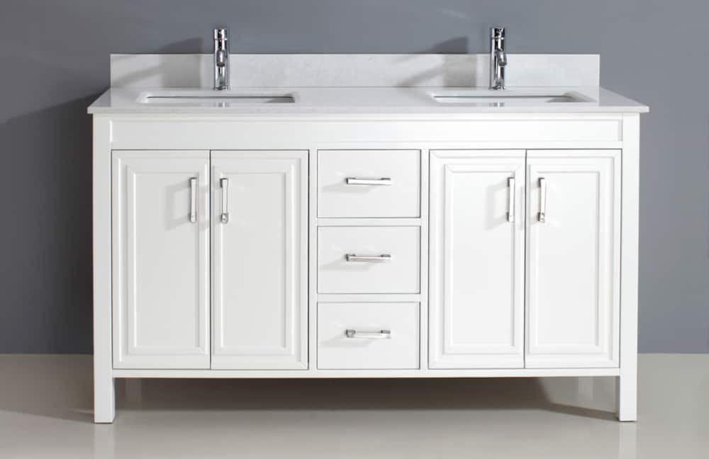 A traditional double sink vanity. 