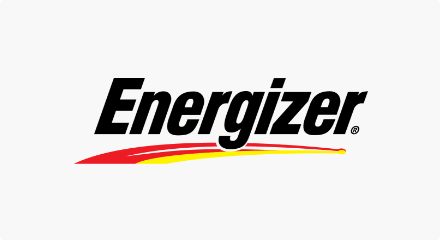 Le logo Energizer : le mot « Energizer » en noir par-dessus une forme rouge et jaune.