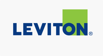 The Leviton Manufacturing Co. logo: A blue “LEVITON” wordmark with a green rectangle layered under the letters “O” and “N.”