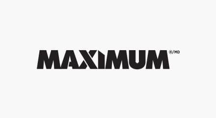The MAXIMUM logo: A black “MAXIMUM” wordmark.