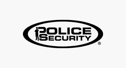 Le logo Police Security : lettre de marque « POLICE SECURITY » dans un ovale blanc avec un bord noir.
