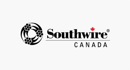 The Southwire Company logo: A gold icon consisting of three clusters of small hexagons linked in a circle by curved motion lines, all to the left of a “Southwire” wordmark in white.