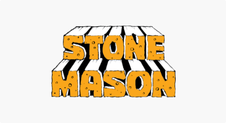 Le logo Stone Mason : le mot « STONE MASON » en 3D avec un effet de pierre.