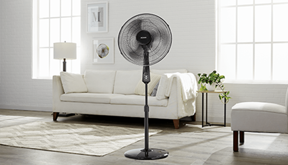 NOMA pedestal fan in living room