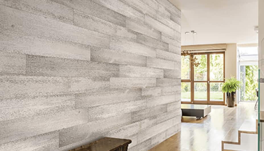 Interior home wall with wood like decals