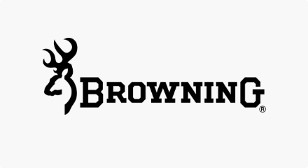 Le logo Browning : Une tête de wapiti stylisée à gauche d'un mot-symbole « BROWNING », tout en jaune.