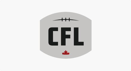 Le logo de la Ligue canadienne de football : Une forme de football gris avec des surpiqûres noires superposées au-dessus de « CFL » écrit en noir et d'une feuille d'érable rouge.