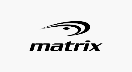 Le logo Matrix : Deux arcs conjoints incurvés autour d'une sphère au-dessus d'un mot-symbole « MATRIX », le tout en noir.