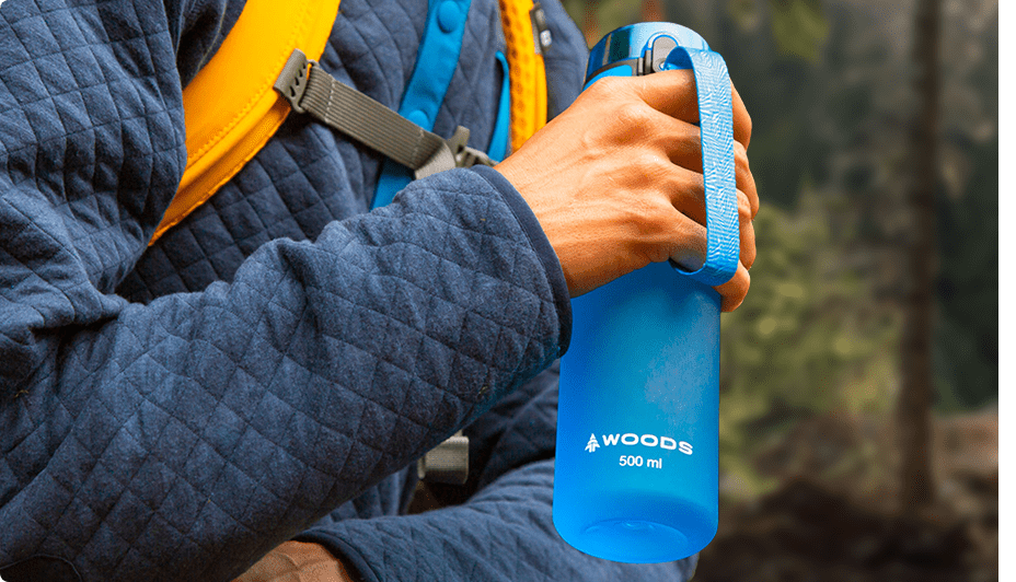 Woods™ Triton 500ml Camping Water Bottle in blue.
