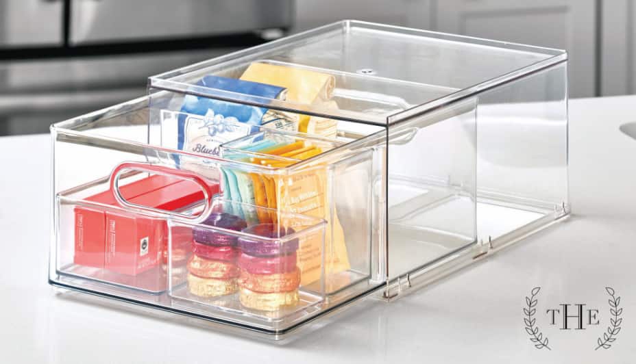 An all-purpose stackable divided drawer.