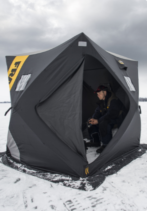 A black non-thermal ice shelter.