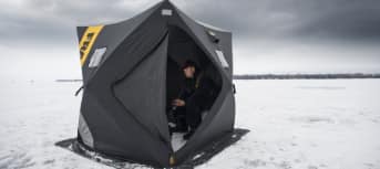 A black non-thermal ice shelter.