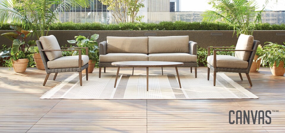 CANVAS Jensen Conversation collection elegantly adorns a rooftop patio.