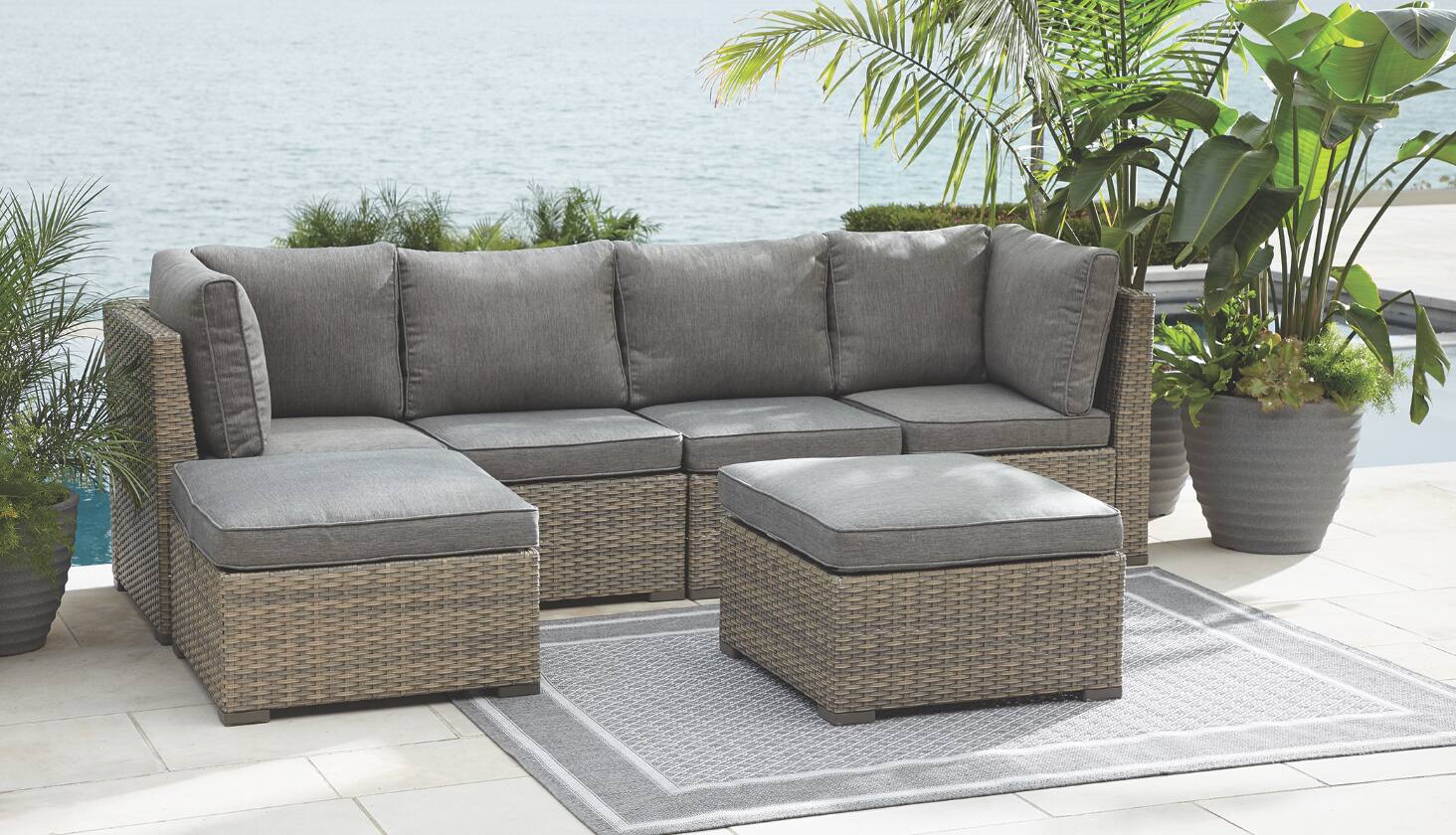 CANVAS Bala Sectional Patio Set, 6-Pc set in an outdoor space.