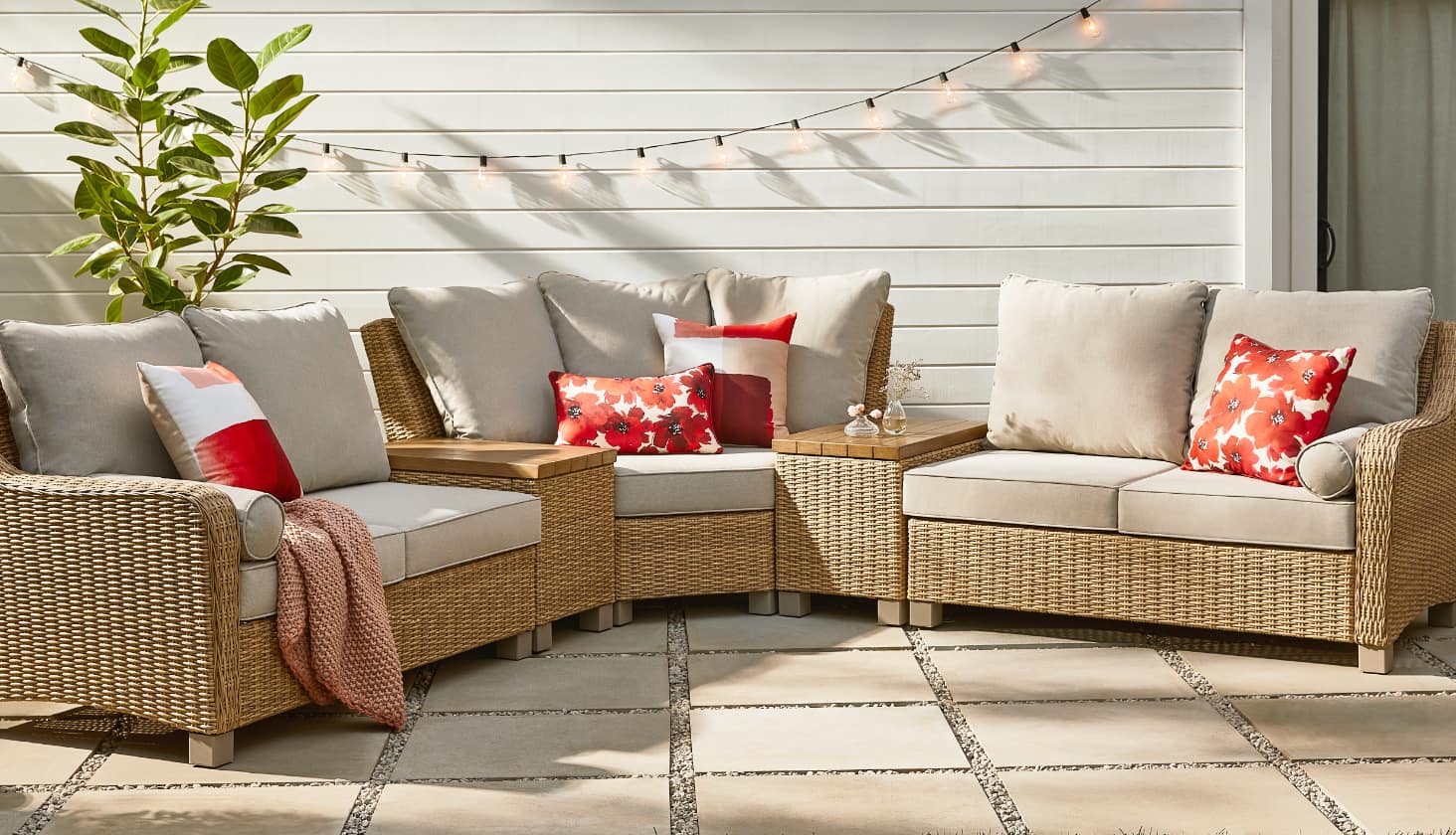 CANVAS MORAINE SECTIONAL Sectional offers comfortable seating for 5 with a dynamic design that allows for different configuration options with storage tables. Features cord passthrough spots, ideal for work from home. SHOP NOW