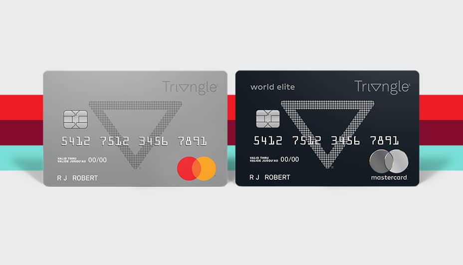 A silver Triangle Mastercard next to a black Triangle Mastercard.