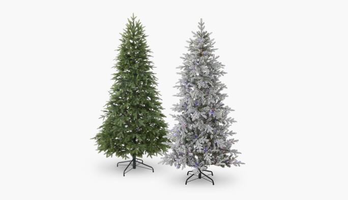 Arbre de Noël floqué illuminé NOMA Glisten, 7,5 pi  Arbre de Noël Maine illuminé à DEL NOMA, 7 pi