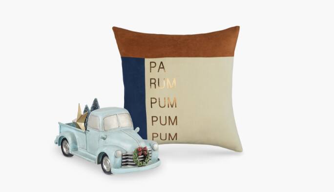 Décorations de Noël CANVAS, camion campagnard, bleu  Coussin de Noël CANVAS, Pa Rum