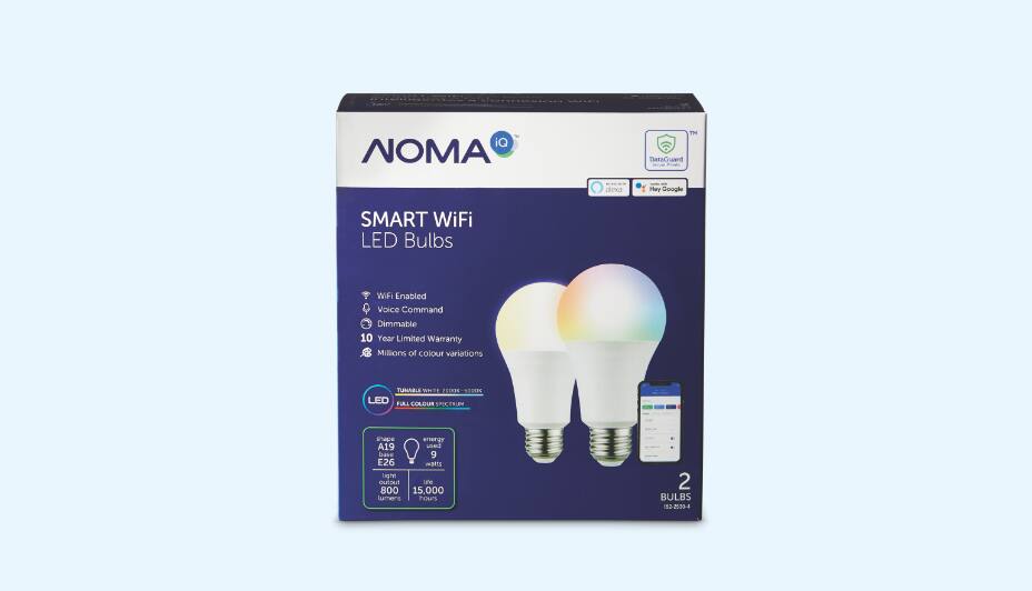 NOMA iQ SMART Wi-Fi LED Bulbs, A19, Multicolour, 2-pk