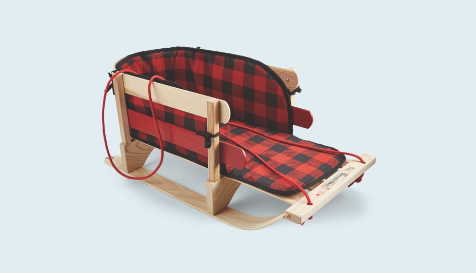 Traîneau/luge d’hiver traditionnel style rétro en bois avec coussin de siège pour bébé et enfant Streamridge