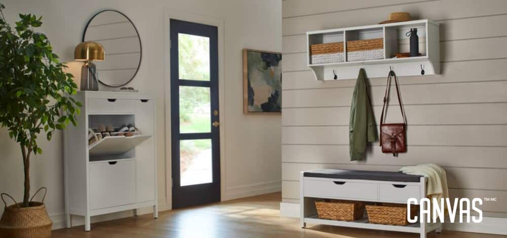 Home entryway with CANVAS organizers and storage.
