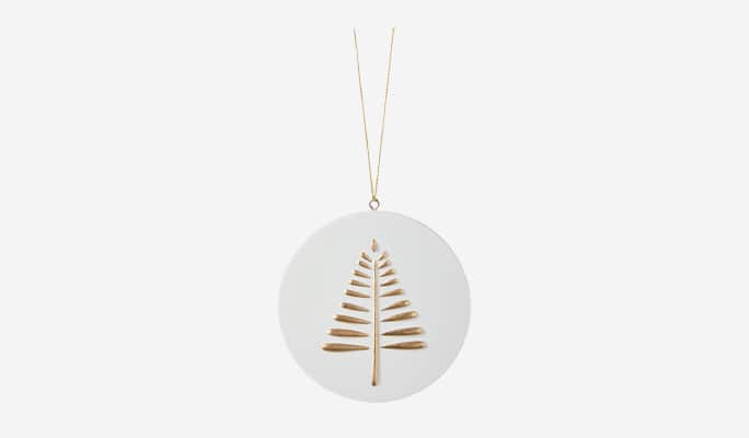 Gold white disc with tree decal ornament